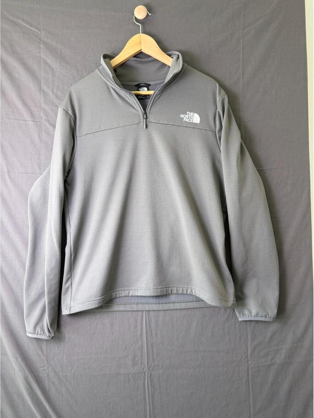 THE NORTH FACE 1/4 Zip Pullover Fleece Jacket Mens M Gray Grid Tech Textured